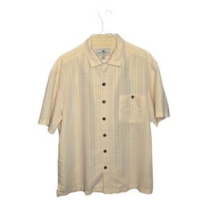 Island Shores Plaid Camp Shirt Short Sleeve Button Up Tropical Yellow MensSize L